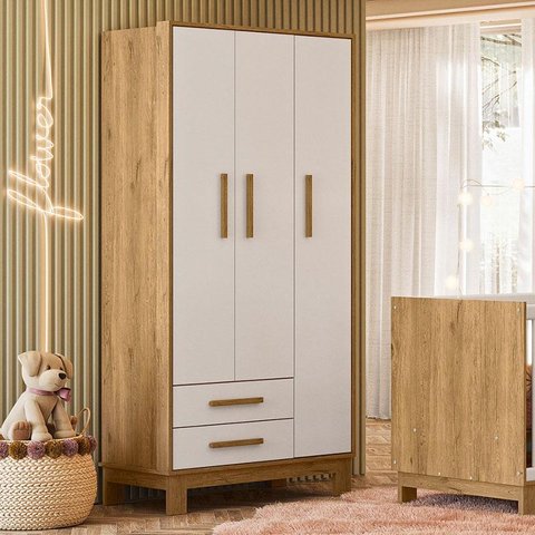 Guarda Roupa Infantil Q Encanto Slim 4340 Freijó Toq Branco Acetinado Ambiente - Qmovi