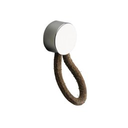 Puxador Fune Cromo com Couro Marrom - Zen - 1