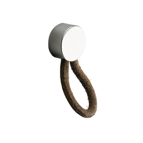 Puxador Fune Cromo com Couro Marrom - Zen