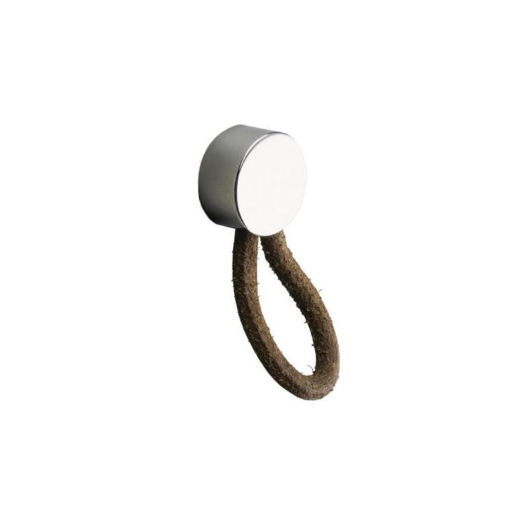 Puxador Fune Cromo com Couro Marrom - Zen