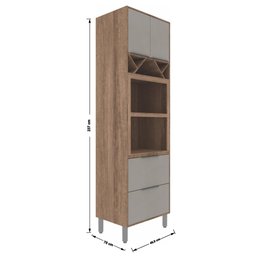 Armário Alto Microondas Forno Multiuso 2 Portas 2 Gavetas Torre Quente Adega Cozinha Marrom Cinza - 3
