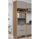 Ver imagem 1 de Armário Alto Microondas Forno Multiuso 2 Portas 2 Gavetas Torre Quente Adega Cozinha Marrom Cinza