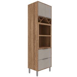 Armário Alto Microondas Forno Multiuso 2 Portas 2 Gavetas Torre Quente Adega Cozinha Marrom Cinza - 2