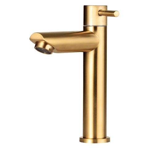 Torneira de Mesa para Banheiro Bica Baixa Quadrada Dourado Escovado