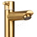 Ver imagem 2 de Torneira de Mesa para Banheiro Bica Baixa Quadrada Dourado Escovado