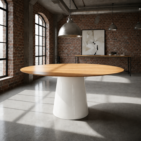 Mesa de Jantar Oval 244x137cm Freijó - Base Cone Branco