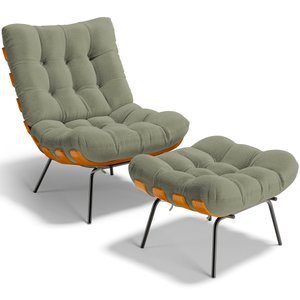 Poltrona Costela L02 com Puff Sala de Estar Bouclê Oliva - Lyam Decor