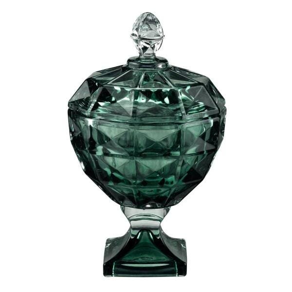 Potiche Decorativo Cristal com Pé e Tampa Diamant Verde 12x14C - 2