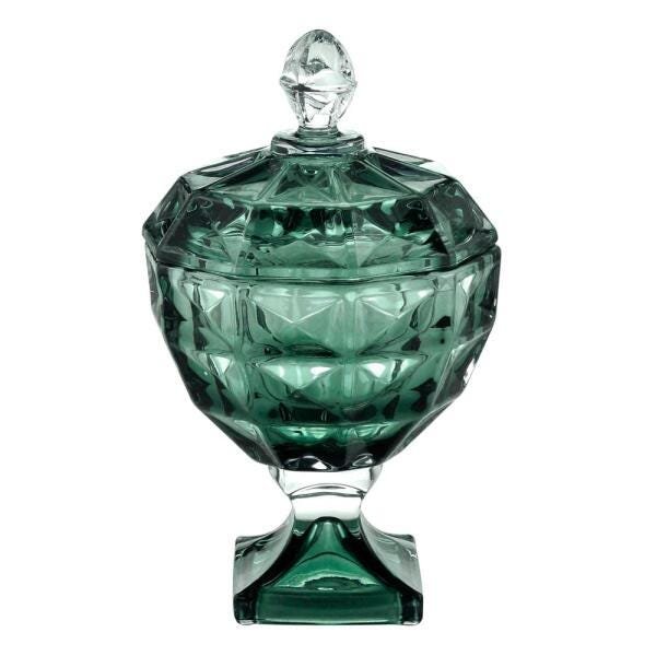 Potiche Decorativo Cristal com Pé e Tampa Diamant Verde 12x14C - 5
