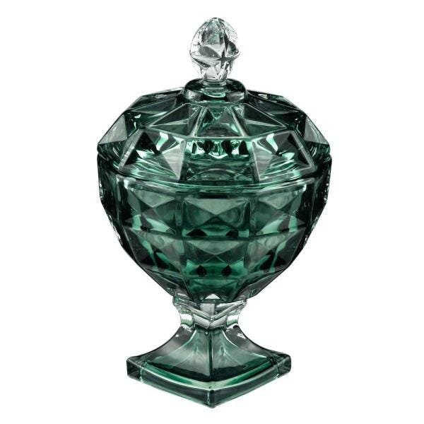 Potiche Decorativo Cristal com Pé e Tampa Diamant Verde 12x14C - 1