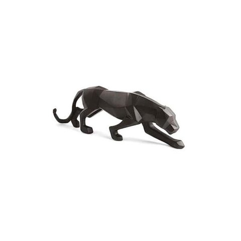 Escultura Leopardo Preto em Poliresina 13,5x45cm Mart