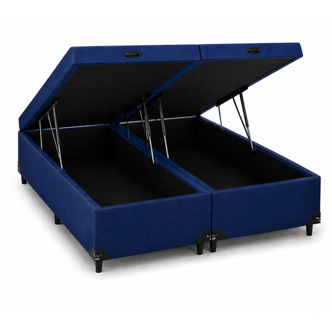 Base Box Baú Casal Bipartido 138x188 cm Suede Azul