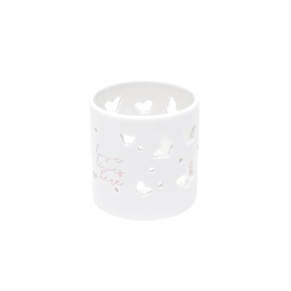 CASTIÇAL PORCELANA LOVE LIVES HERE BRANCO 7,2x7,2x7 cm - 4