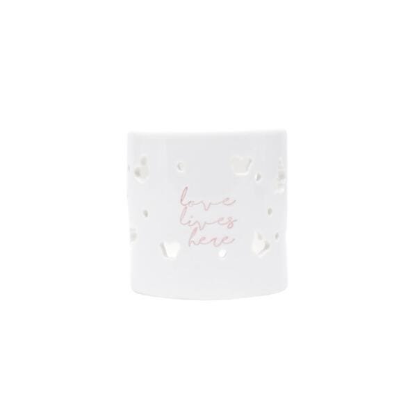 CASTIÇAL PORCELANA LOVE LIVES HERE BRANCO 7,2x7,2x7 cm - 3