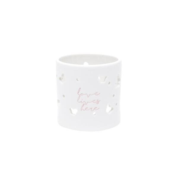 CASTIÇAL PORCELANA LOVE LIVES HERE BRANCO 7,2x7,2x7 cm - 2