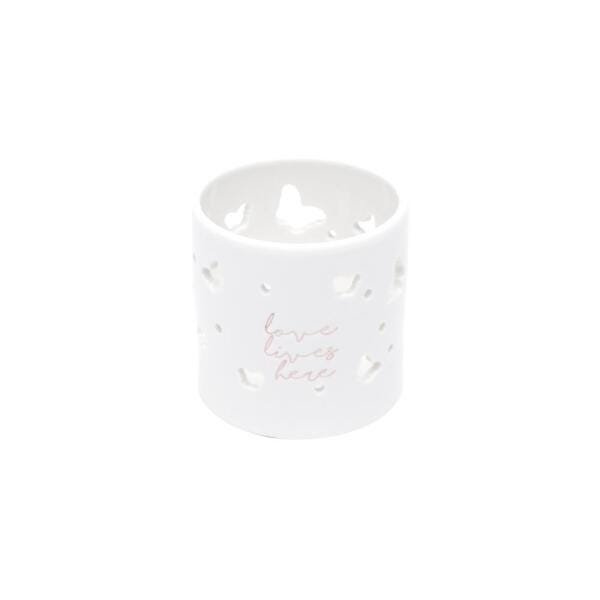 CASTIÇAL PORCELANA LOVE LIVES HERE BRANCO 7,2x7,2x7 cm - 1