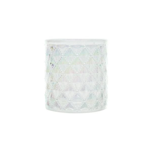 CASTIÇAL VIDRO LOSANGOS PEARL BRANCO 7,60X7,60CM - 5