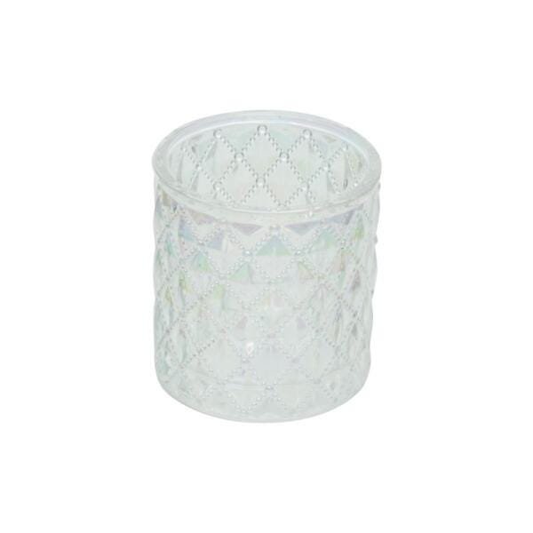CASTIÇAL VIDRO LOSANGOS PEARL BRANCO 7,60X7,60CM - 1