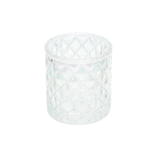 CASTIÇAL VIDRO LOSANGOS PEARL BRANCO 7,60X7,60CM - 2