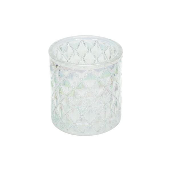 CASTIÇAL VIDRO LOSANGOS PEARL BRANCO 7,60X7,60CM - 3