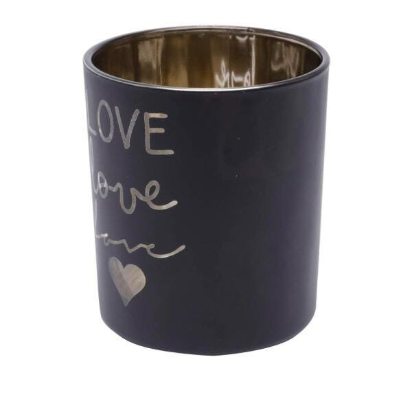 CASTIÇAL VIDRO LOVE WITH HEART PRETO/DOURADO 8,8X8,8X10 CM - 4
