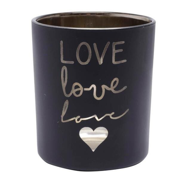 CASTIÇAL VIDRO LOVE WITH HEART PRETO/DOURADO 8,8X8,8X10 CM - 2