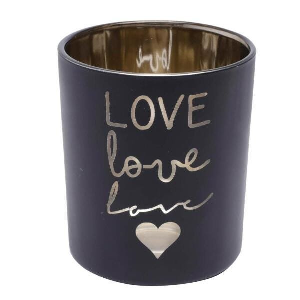 CASTIÇAL VIDRO LOVE WITH HEART PRETO/DOURADO 8,8X8,8X10 CM - 1