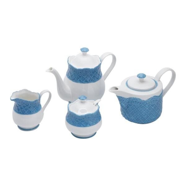 Jogo 4 Pc de Porcelana para Chá e Café Givemy Azul - 1