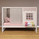 Ver imagem 1 de Cama Casinha Reta com Cortina Madeira Maciça Branco/ Rosa Housin