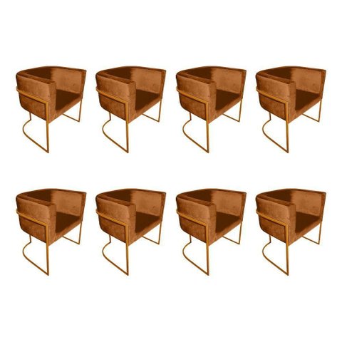 Kit 8 Poltronas Decorativa Sala de Estar Base de Ferro Cobre Veludo Terracota Laranja