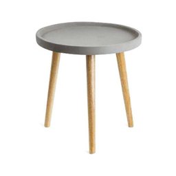 Mesa Lateral Redonda em Cimento e Madeira 51x50cm - Mart - 1