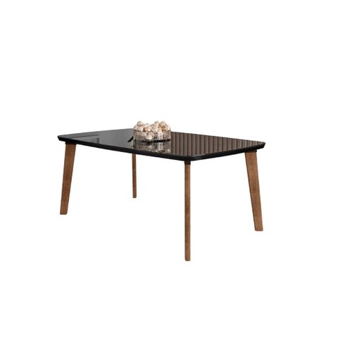 Conjunto de Mesa de Jantar JAK Com Vidro Modelo Retrô Com Pés em Madeira Cor Black RV MÓVEIS