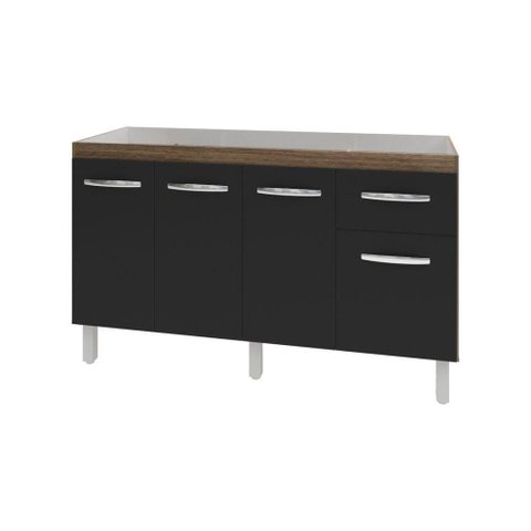 Balcão Cozinha Armário Gabiente Pia de 140 Cm com 4 Portas e 1 Gavetas Camila Preto