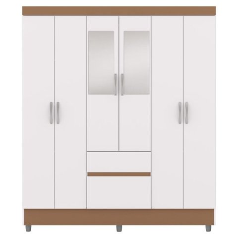 Guarda Roupa Casal 6p 2g Espelho 153 Cm Branco Camarim Vlr