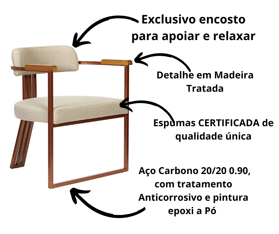 Kit 02 Poltronas Oregon Braço Madeira Linho Marfim Estrutura Bronze - 6