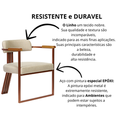 Kit 02 Poltronas Oregon Braço Madeira Linho Marfim Estrutura Bronze - 7