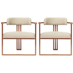 Kit 02 Poltronas Oregon Braço Madeira Linho Marfim Estrutura Bronze - 1