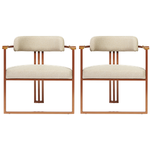 Kit 02 Poltronas Oregon Braço Madeira Linho Marfim Estrutura Bronze