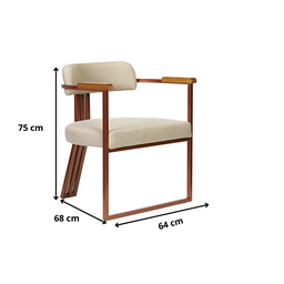 Kit 02 Poltronas Oregon Braço Madeira Linho Marfim Estrutura Bronze - 9
