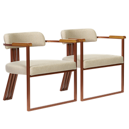 Kit 02 Poltronas Oregon Braço Madeira Linho Marfim Estrutura Bronze - 2