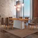 Ver imagem 1 de Mesa de Jantar Diane 180cm Tampo Mdf Laminado com 6 Cadeiras Safira Moderna Mobília