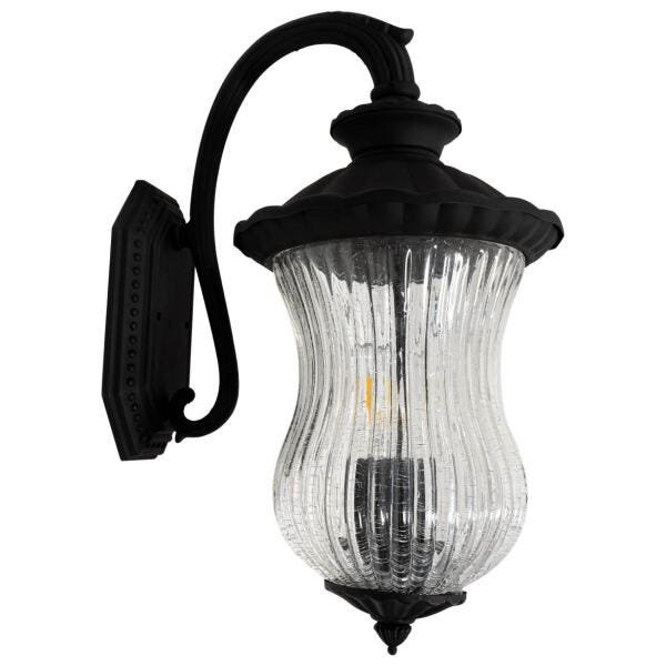 Arandela Colonial Preta 43cm Metal Vidro + 2 LED 110V St1726 - 1