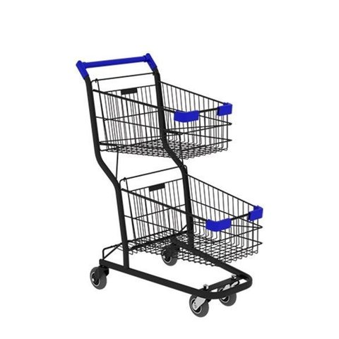 Carrinho de Compras Duplo 90l em Aço Aramado Reforçado Preto