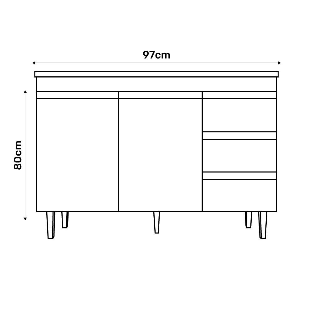 Balcão Gabinete de Pia SEM TAMPO 100cm 2 Portas 3 Gavetas Andréia Branco - AJL Móveis Andreia - 4