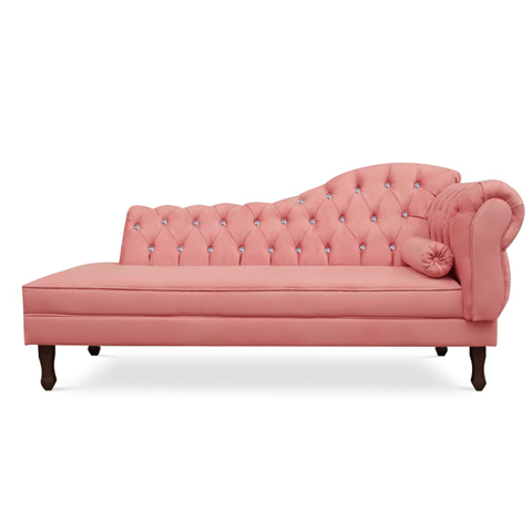 Recamier Divã Juliana 140cm com Strass - Esquerda Suede: Rosa