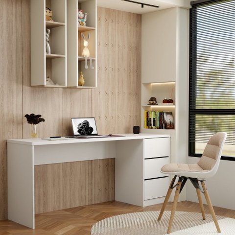 Mesa para Escritório Norden 3 Gavetas Branca - Panorama Móveis