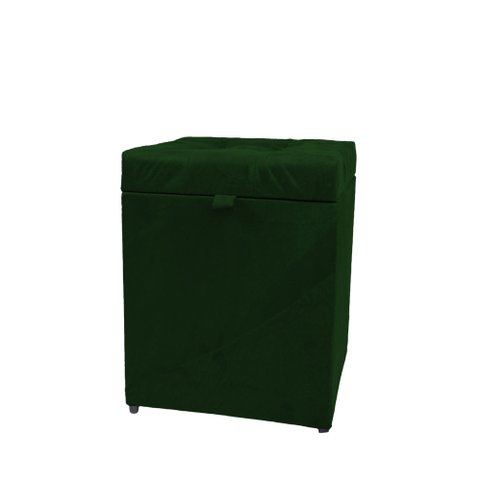 Puff Baú Estofado em Suede Amassado 1 Lugar Quadrado - Verde