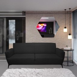 Sofá 3 Lugares Sala de Estar Frances Confort Couro Preto - Gran Belo - 5