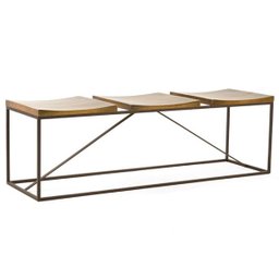 Banco de Ferro Industrial Assento de Madeira 03 Lugares Conrad Oregon - Gran Belo - 1