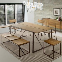 Banco de Ferro Industrial Assento de Madeira 03 Lugares Conrad Oregon - Gran Belo - 2